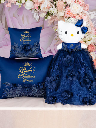 Navy Blue with gold Quinceanera pillows set and Kitty