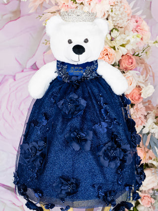 Navy Blue gold with flowers Quinceanera pillows set and teddy bear