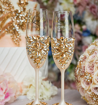 Gold 2 quinceanera champagne glasses