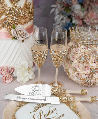 Gold quinceanera toasting package / quinceanera-decor