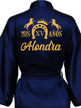 Navy blue with Gold robe for quinceanera