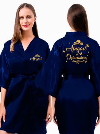 Navy blue with Gold robe for quinceanera