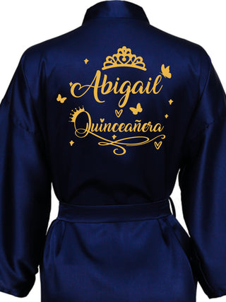 Navy blue with Gold robe for quinceanera