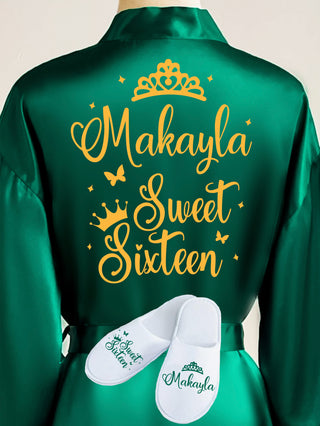 Sweet 16 Green with Gold robe with slippers