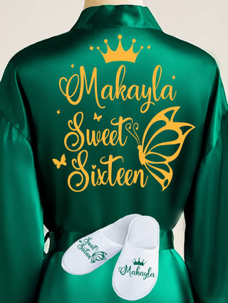 Sweet 16 Green with Gold robe with slippers