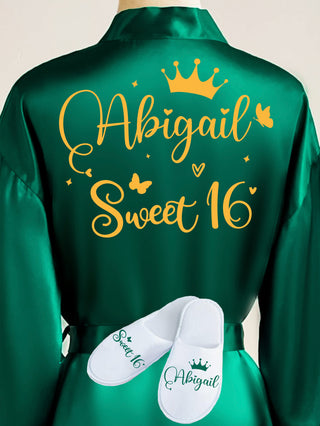 Sweet 16 Green with Gold robe with slippers