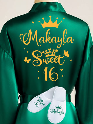 Sweet 16 Green with Gold robe with slippers