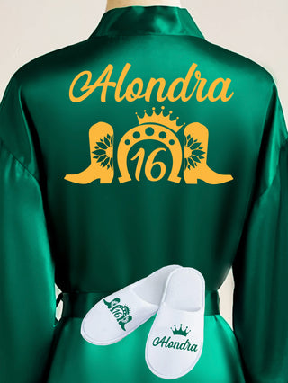 Sweet 16 Green with Gold robe with slippers