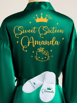 Sweet 16 Green with Gold robe with slippers