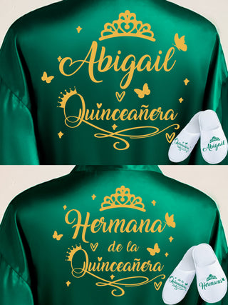 2 Batas y zapatillas Quinceanera Green with Gold