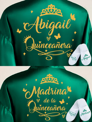 2 Batas y zapatillas Quinceanera Green with Gold