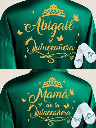 2 Batas y zapatillas Quinceanera Green with Gold