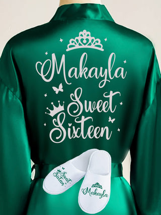 Sweet 16 Green with Silver robe with slippers