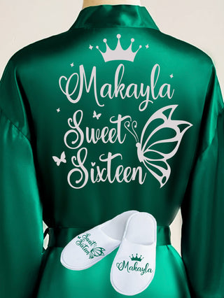 Sweet 16 Green with Silver robe with slippers