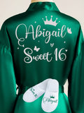 Sweet 16 Green with Silver robe with slippers