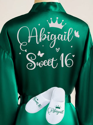 Sweet 16 Green with Silver robe with slippers