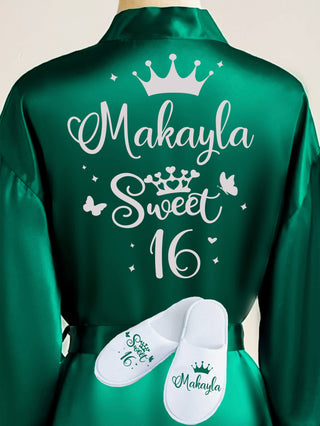 Sweet 16 Green with Silver robe with slippers