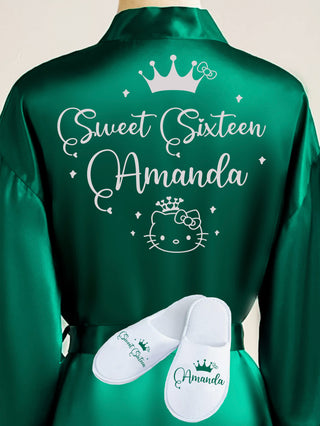 Sweet 16 Green with Silver robe with slippers