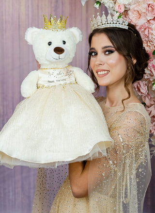 Gold last teddy bear for quinceanera