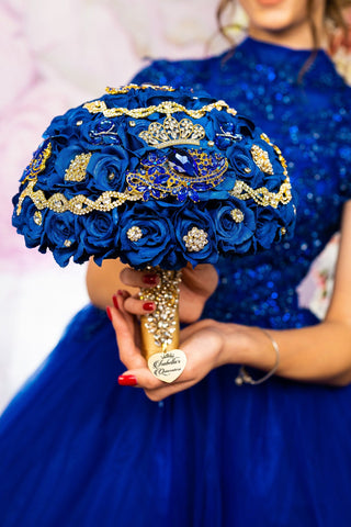 Royal blue quinceanera bouquet 13 inches