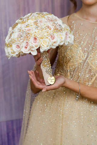 Gold quinceanera bouquet 9 inches