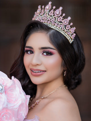 Quinceanera Tiara Light Pink Gold