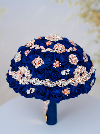 Navy blue with Rose Gold Quinceanera Bouquet 9 inches