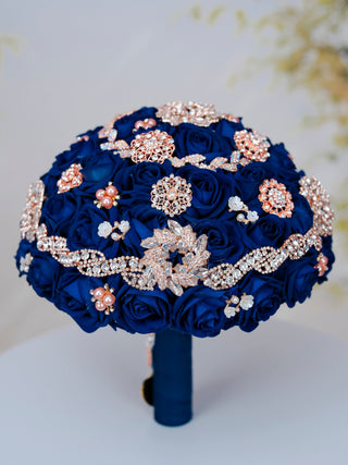Navy blue with Rose Gold Quinceanera Bouquet 9 inches