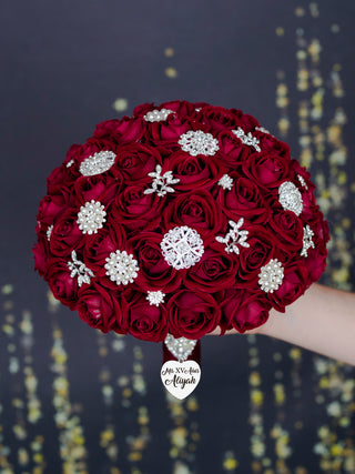 Burgundy with Silver Quinceanera Bouquet 9 inches