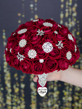 Burgundy with Silver Quinceanera Bouquet 9 inches