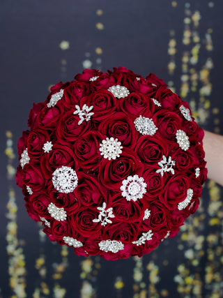 Burgundy with Silver Quinceanera Bouquet 9 inches