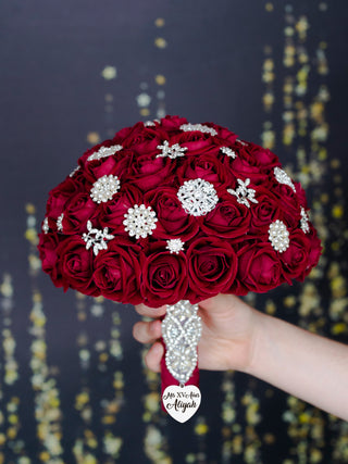 Burgundy with Silver Quinceanera Bouquet 9 inches