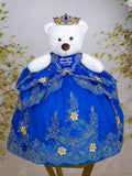 Royal Blue Gold with Flowers Quinceanera Teddy Bear