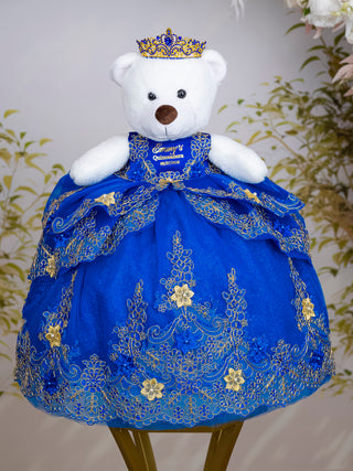 Royal Blue Gold with Flowers Quinceanera Teddy Bear