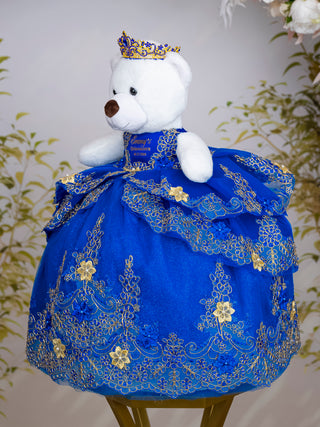 Royal Blue Gold with Flowers Quinceanera Teddy Bear