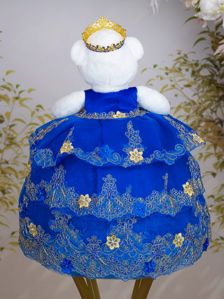 Royal Blue Gold with Flowers Quinceanera Teddy Bear