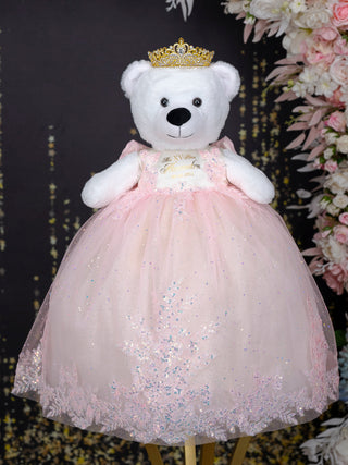 Pink Champagne Gold Teddy Bear for Quinceanera