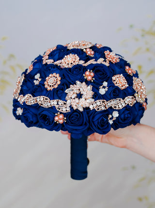 Navy blue with Rose Gold Quinceanera Bouquet 9 inches