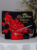 Black with Red Quinceanera theme package of pillows set, guest book and bouquet 9 inches