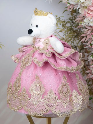 Dusty Pink with Gold Teddy Bear for Quinceanera