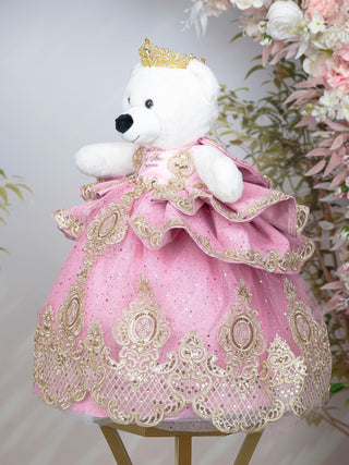 Dusty Pink with Gold Teddy Bear for Quinceanera