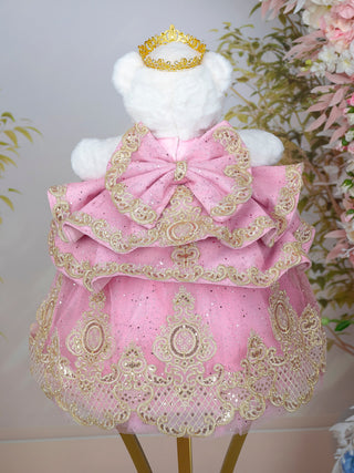 Dusty Pink with Gold Teddy Bear for Quinceanera