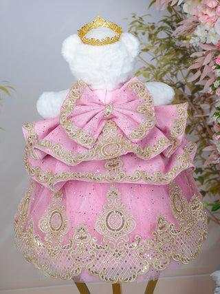 Dusty Pink with Gold Teddy Bear for Quinceanera