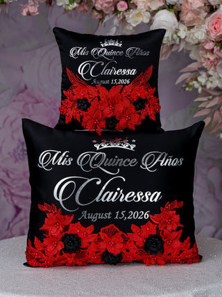 Black Red with Silver Quinceanera theme package of pillows set and guest book