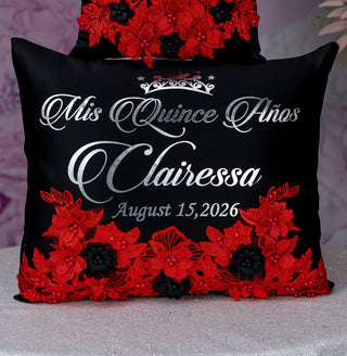 Black Red with Silver quinceanera kneeling pillow, shoes pillow