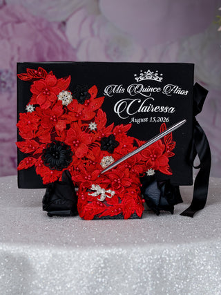 Black Red with Silver quinceanera kneeling pillow, shoes pillow