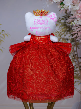 Red Gold with Bow Ultima Muneca Cat for Quinceanera