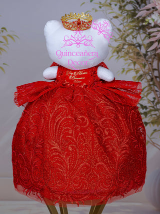 Red Gold with Bow Ultima Muneca Cat for Quinceanera