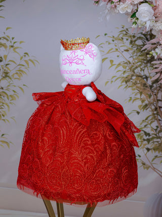 Red Gold with Bow Ultima Muneca Cat for Quinceanera