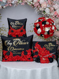 Black with Red Quinceanera theme package of pillows set, guest book and bouquet 9 inches